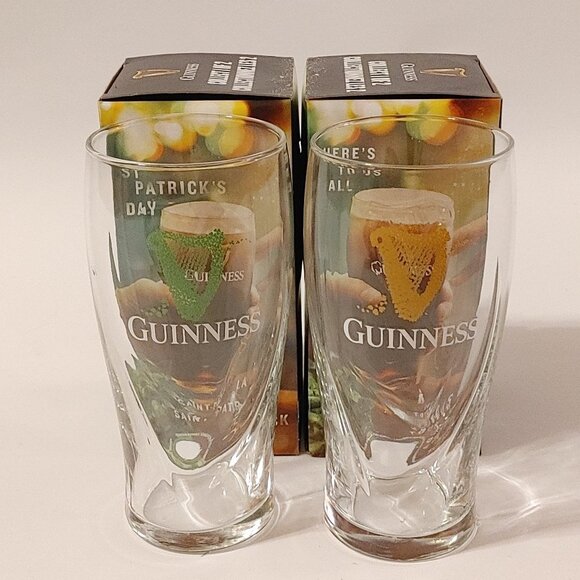 GUINNESS PINT Glass BNIP Set of 2 Collectible glasses IRISH STOUT Green … - Picture 1 of 8